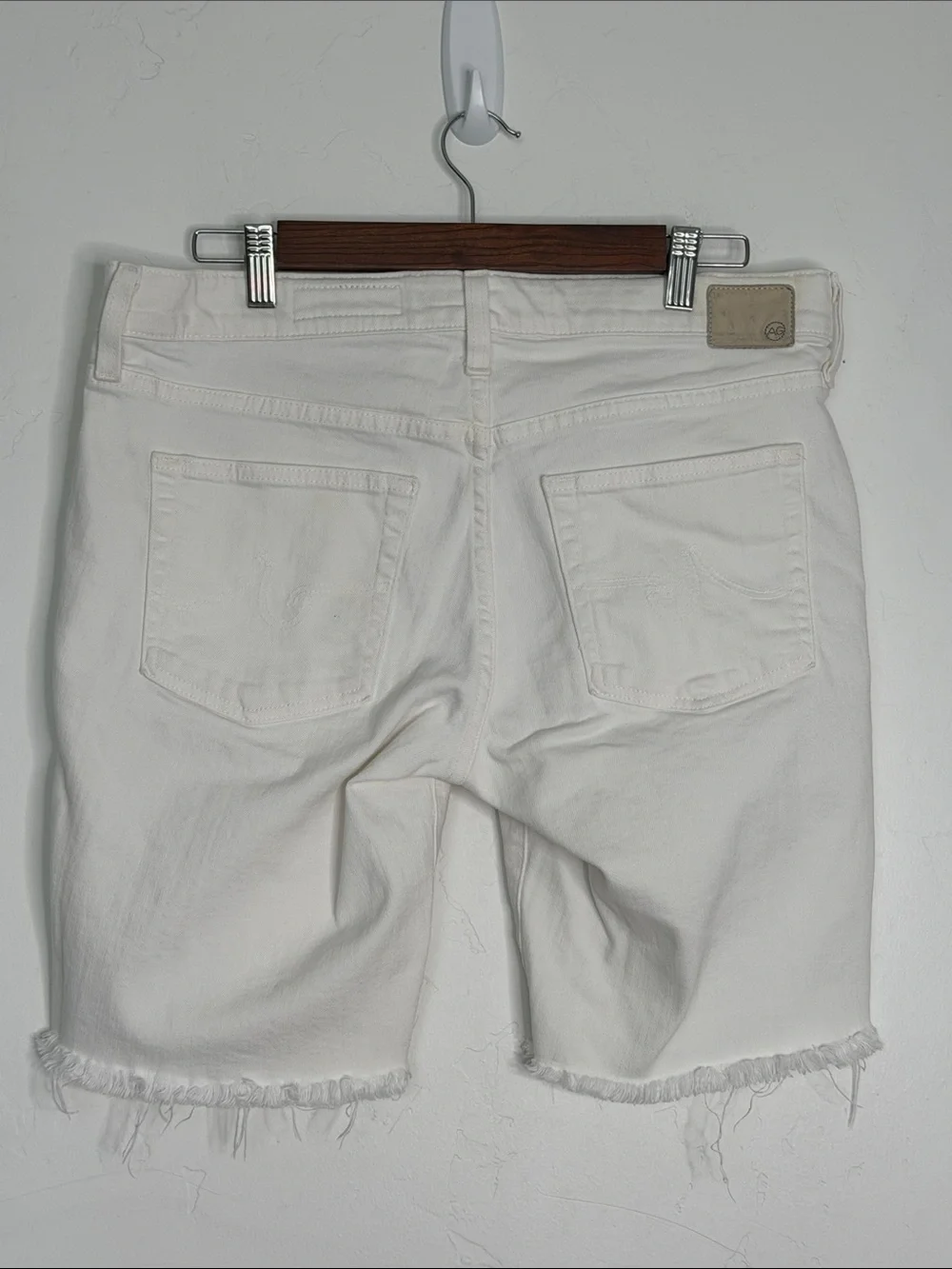 AG Adriano Goldschmied Nikki Bermuda Shorts Women 31 White Denim Raw Hem
